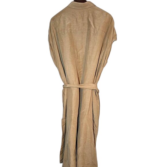 NWT Nordstrom Tan Silky Linen Blend Midi Waisted Shirt Dress sz 2X - Picture 2 of 11